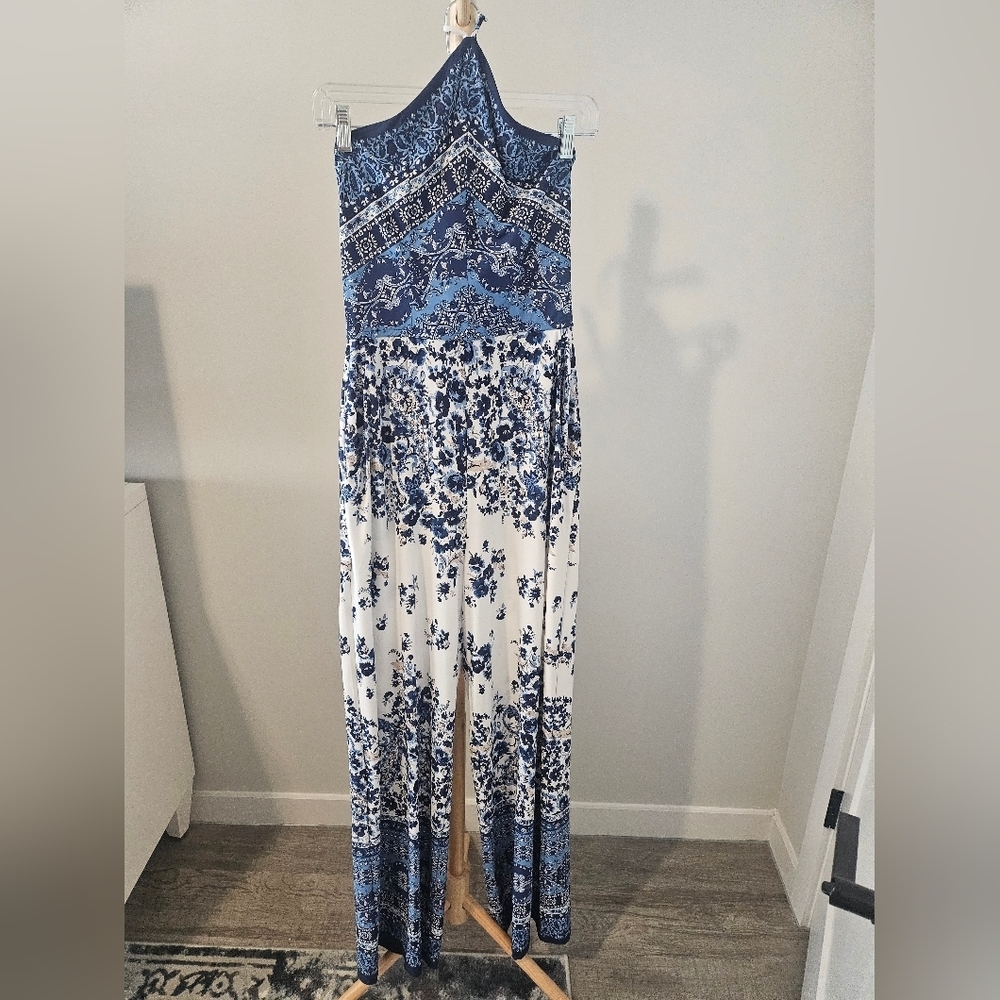 VENUS Blue and White Patterned Jumpsuit, Size M